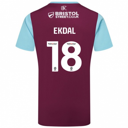 Kandiny Homme Maillot Hjalmar Ekdal #18 Bordeaux Bleu Ciel Tenues Domicile 2024/25 T-Shirt