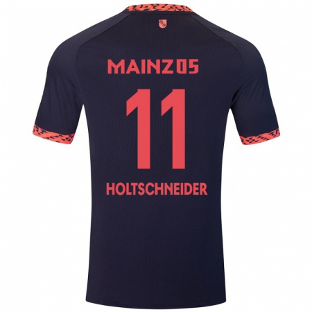 Kandiny Homme Maillot Hannah Holtschneider #11 Bleu Corail Rouge Tenues Extérieur 2024/25 T-Shirt