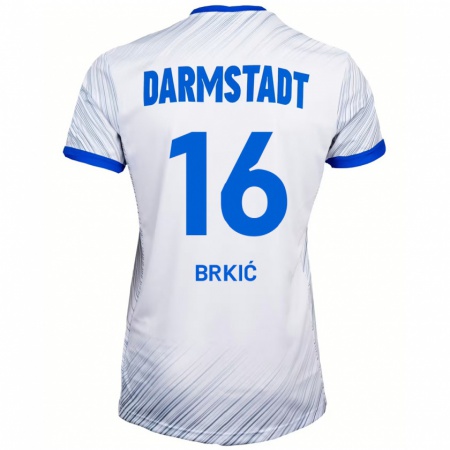 Kandiny Homme Maillot Amar Brkić #16 Blanc Bleu Tenues Extérieur 2024/25 T-Shirt