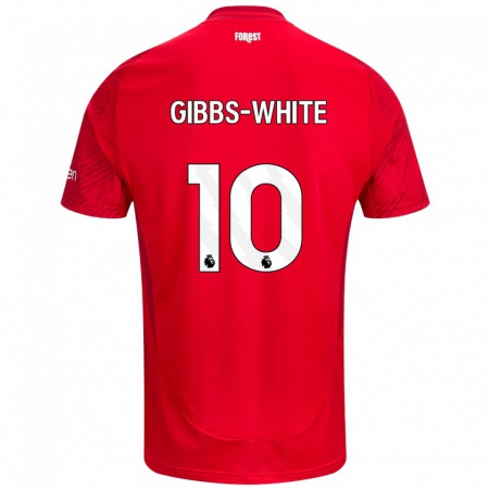 Kandiny Femme Maillot Morgan Gibbs-White #10 Rouge Blanc Tenues Domicile 2024/25 T-Shirt