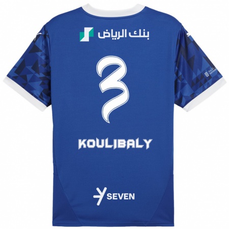 Kandiny Femme Maillot Kalidou Koulibaly #3 Bleu Foncé Blanc Tenues Domicile 2024/25 T-Shirt