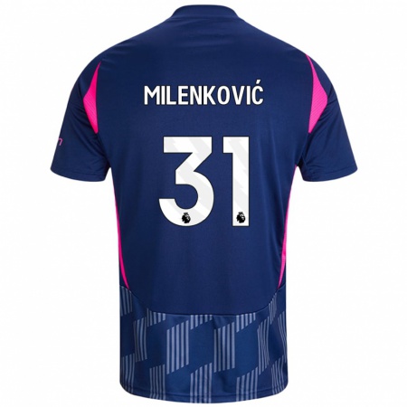 Kandiny Femme Maillot Nikola Milenković #31 Bleu Royal Rose Tenues Extérieur 2024/25 T-Shirt