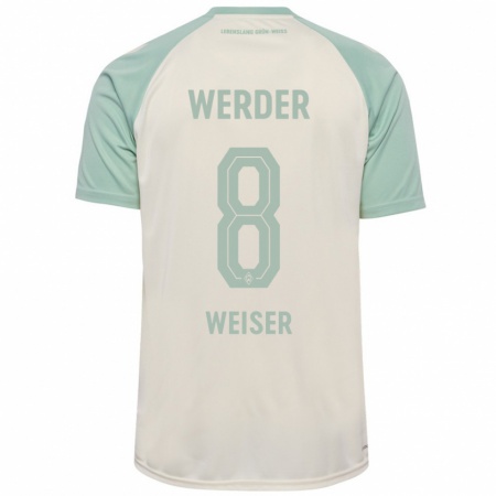 Kandiny Femme Maillot Mitchell Weiser #8 Blanc Cassé Vert Clair Tenues Extérieur 2024/25 T-Shirt