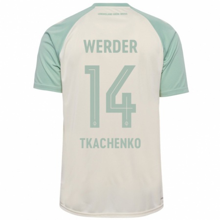 Kandiny Femme Maillot Oleksandr Tkachenko #14 Blanc Cassé Vert Clair Tenues Extérieur 2024/25 T-Shirt