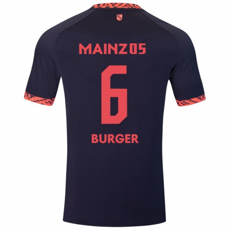 Kandiny Femme Maillot Korbinian Burger #6 Bleu Corail Rouge Tenues Extérieur 2024/25 T-Shirt