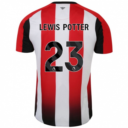 Kandiny Enfant Maillot Keane Lewis-Potter #23 Rouge Blanc Tenues Domicile 2024/25 T-Shirt