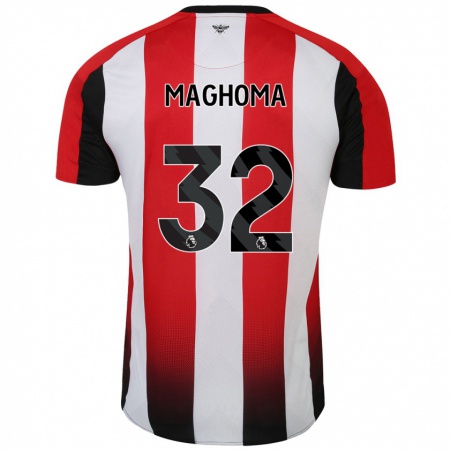 Kandiny Enfant Maillot Paris Maghoma #32 Rouge Blanc Tenues Domicile 2024/25 T-Shirt