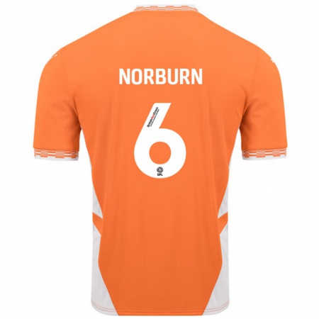 Kandiny Enfant Maillot Oliver Norburn #6 Orange Blanc Tenues Domicile 2024/25 T-Shirt