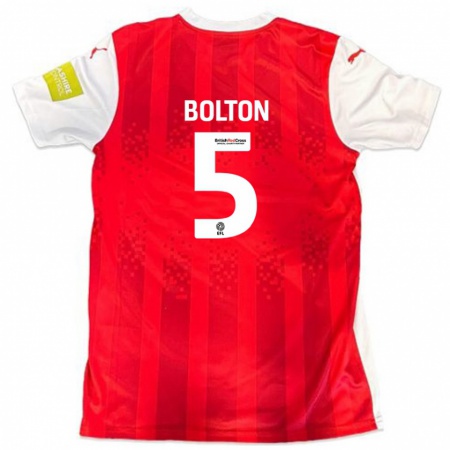 Kandiny Enfant Maillot James Bolton #5 Rouge Blanc Tenues Domicile 2024/25 T-Shirt