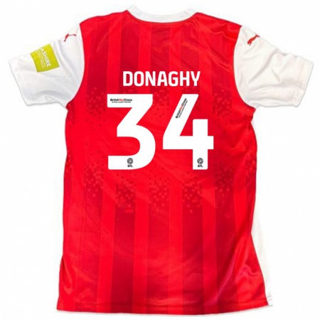 Kandiny Enfant Maillot Tom Donaghy #34 Rouge Blanc Tenues Domicile 2024/25 T-Shirt