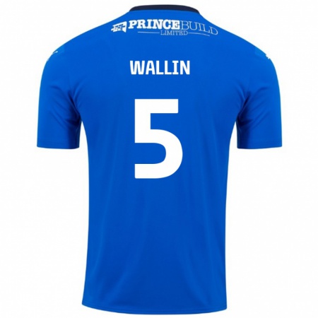 Kandiny Enfant Maillot Oscar Wallin #5 Bleu Blanc Tenues Domicile 2024/25 T-Shirt