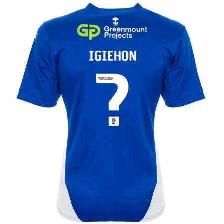 Kandiny Enfant Maillot Elijah Igiehon #0 Bleu Blanc Tenues Domicile 2024/25 T-Shirt