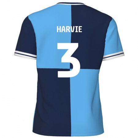 Kandiny Enfant Maillot Daniel Harvie #3 Bleu Ciel Bleu Foncé Tenues Domicile 2024/25 T-Shirt