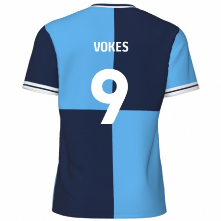 Kandiny Enfant Maillot Sam Vokes #9 Bleu Ciel Bleu Foncé Tenues Domicile 2024/25 T-Shirt