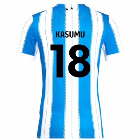 Kandiny Enfant Maillot David Kasumu #18 Bleu Blanc Tenues Domicile 2024/25 T-Shirt