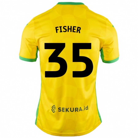 Kandiny Enfant Maillot Kellen Fisher #35 Jaune Vert Tenues Domicile 2024/25 T-Shirt