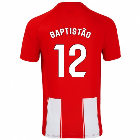 Kandiny Enfant Maillot Léo Baptistão #12 Rouge Blanc Tenues Domicile 2024/25 T-Shirt