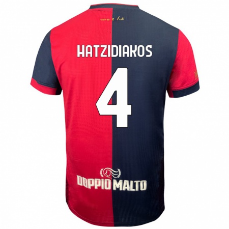 Kandiny Enfant Maillot Pantelis Hatzidiakos #4 Rouge Bleu Foncé Tenues Domicile 2024/25 T-Shirt