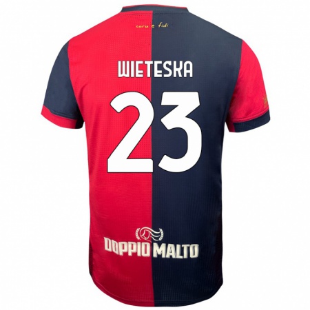 Kandiny Enfant Maillot Mateusz Wieteska #23 Rouge Bleu Foncé Tenues Domicile 2024/25 T-Shirt