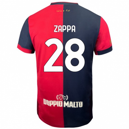 Kandiny Enfant Maillot Gabriele Zappa #28 Rouge Bleu Foncé Tenues Domicile 2024/25 T-Shirt