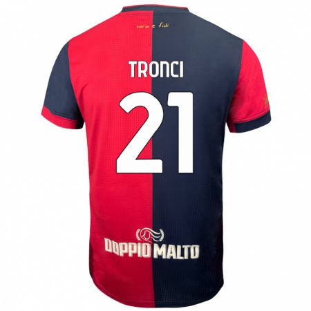 Kandiny Enfant Maillot Luca Tronci #21 Rouge Bleu Foncé Tenues Domicile 2024/25 T-Shirt