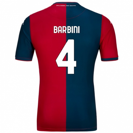 Kandiny Enfant Maillot Matteo Barbini #4 Rouge Bleu Foncé Tenues Domicile 2024/25 T-Shirt