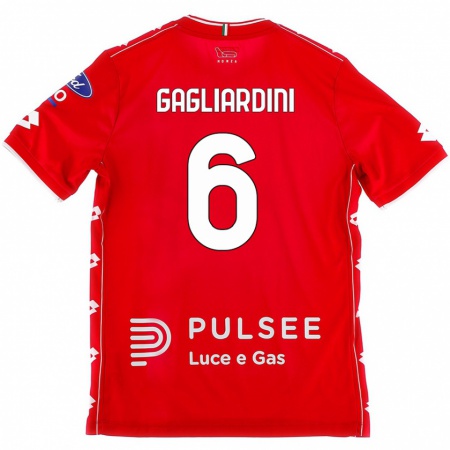 Kandiny Enfant Maillot Roberto Gagliardini #6 Rouge Blanc Tenues Domicile 2024/25 T-Shirt