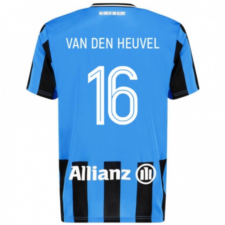 Kandiny Enfant Maillot Dani Van Den Heuvel #16 Bleu Ciel Noir Tenues Domicile 2024/25 T-Shirt