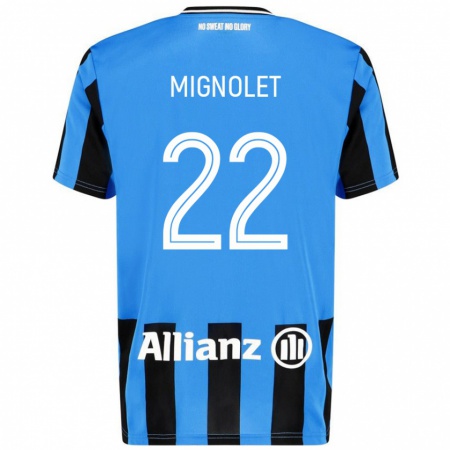 Kandiny Enfant Maillot Simon Mignolet #22 Bleu Ciel Noir Tenues Domicile 2024/25 T-Shirt