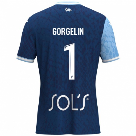 Kandiny Enfant Maillot Mathieu Gorgelin #1 Bleu Ciel Bleu Foncé Tenues Domicile 2024/25 T-Shirt