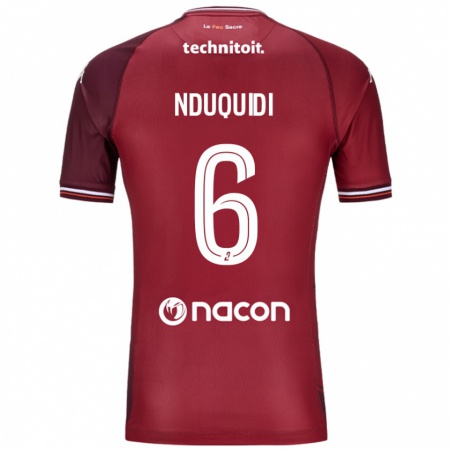 Kandiny Enfant Maillot Joseph Nduquidi #6 Rouge Grenade Tenues Domicile 2024/25 T-Shirt