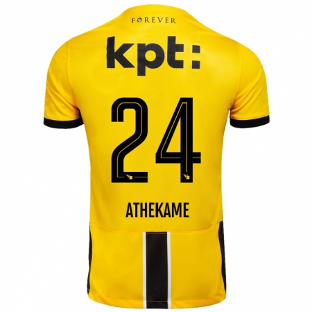 Kandiny Enfant Maillot Zachary Athekame #24 Jaune Noir Tenues Domicile 2024/25 T-Shirt