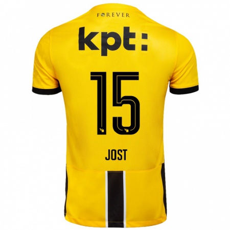 Kandiny Enfant Maillot Tristan Jost #15 Jaune Noir Tenues Domicile 2024/25 T-Shirt