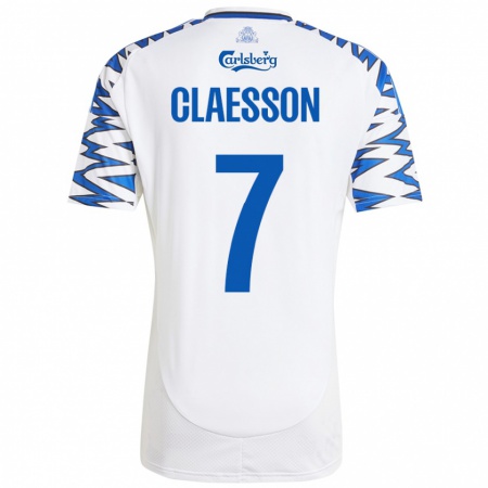 Kandiny Enfant Maillot Viktor Claesson #7 Blanc Bleu Ciel Tenues Domicile 2024/25 T-Shirt