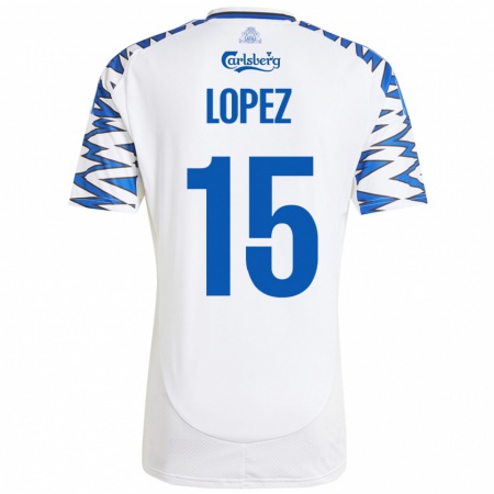 Kandiny Enfant Maillot Marcos López #15 Blanc Bleu Ciel Tenues Domicile 2024/25 T-Shirt