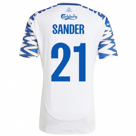 Kandiny Enfant Maillot Theo Sander #21 Blanc Bleu Ciel Tenues Domicile 2024/25 T-Shirt