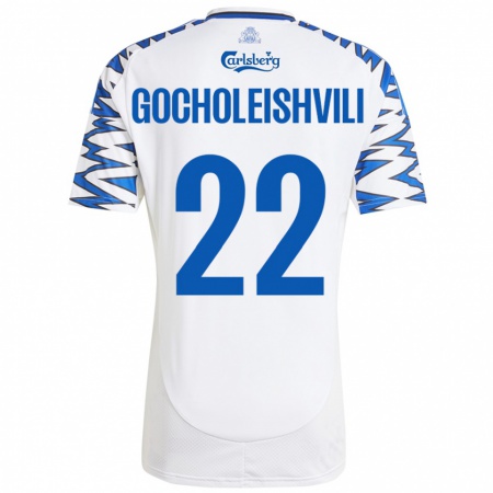 Kandiny Enfant Maillot Giorgi Gocholeishvili #22 Blanc Bleu Ciel Tenues Domicile 2024/25 T-Shirt