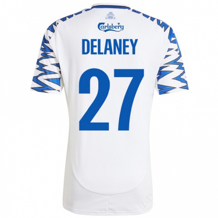 Kandiny Enfant Maillot Thomas Delaney #27 Blanc Bleu Ciel Tenues Domicile 2024/25 T-Shirt