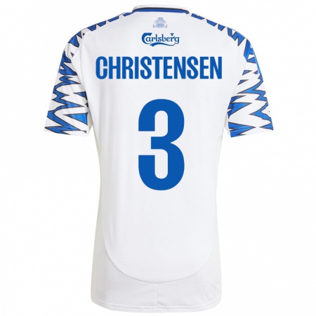 Kandiny Enfant Maillot Sebastian Christensen #3 Blanc Bleu Ciel Tenues Domicile 2024/25 T-Shirt