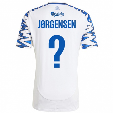 Kandiny Enfant Maillot Mads Jørgensen #0 Blanc Bleu Ciel Tenues Domicile 2024/25 T-Shirt