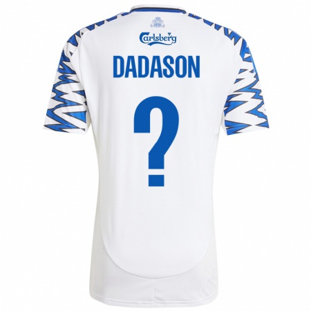 Kandiny Enfant Maillot Viktor Dadason #0 Blanc Bleu Ciel Tenues Domicile 2024/25 T-Shirt