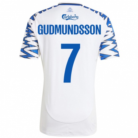 Kandiny Enfant Maillot Galdur Gudmundsson #7 Blanc Bleu Ciel Tenues Domicile 2024/25 T-Shirt