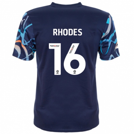 Kandiny Enfant Maillot Jordan Rhodes #16 Bleu Marine Tenues Extérieur 2024/25 T-Shirt