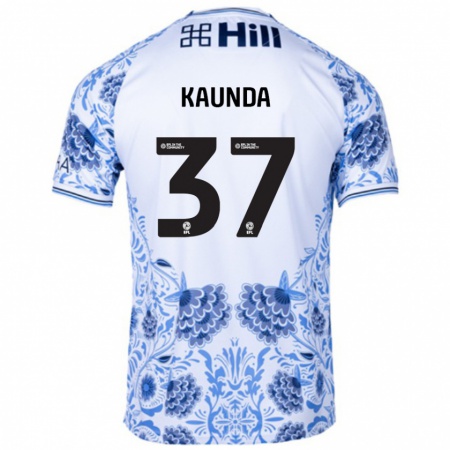 Kandiny Enfant Maillot Amaru Kaunda #37 Blanc Bleu Tenues Extérieur 2024/25 T-Shirt