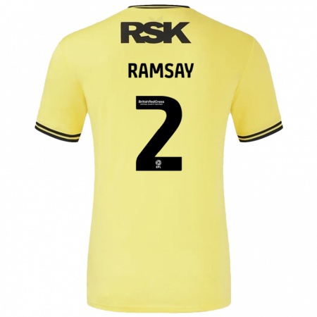 Kandiny Enfant Maillot Kayne Ramsay #2 Jaune Noir Tenues Extérieur 2024/25 T-Shirt