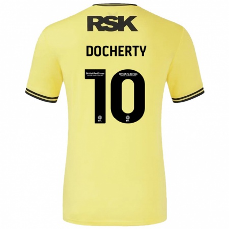 Kandiny Enfant Maillot Greg Docherty #10 Jaune Noir Tenues Extérieur 2024/25 T-Shirt