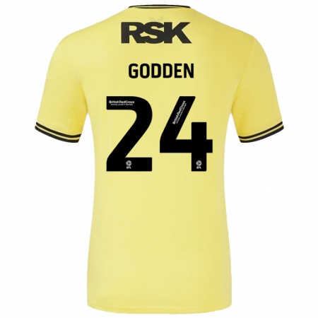 Kandiny Enfant Maillot Matty Godden #24 Jaune Noir Tenues Extérieur 2024/25 T-Shirt