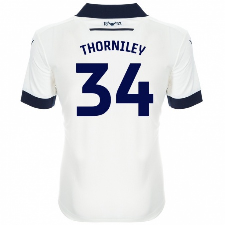 Kandiny Enfant Maillot Jordan Thorniley #34 Blanc Bleu Marine Tenues Extérieur 2024/25 T-Shirt