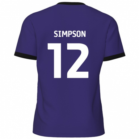 Kandiny Enfant Maillot Tyreece Simpson #12 Violet Tenues Extérieur 2024/25 T-Shirt