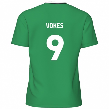 Kandiny Enfant Maillot Sam Vokes #9 Rayures Blanches Vertes Tenues Extérieur 2024/25 T-Shirt